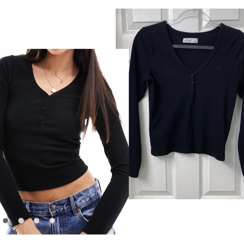 Hollister Co. Black seamless Henley Long Sleeve Top Ribbed Size Large